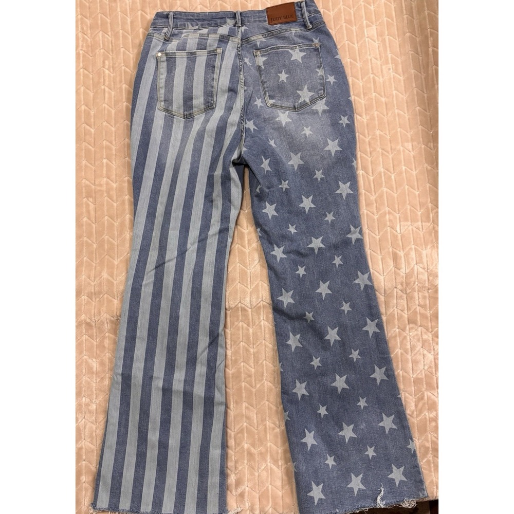 JUDY BLUE Stars & Stripes Flare Jeans 14W Americana Fourth of July Boho Retro - Picture 5 of 13